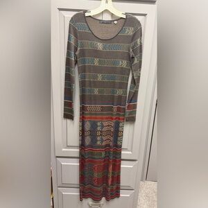 Peruvian Connection Multicolor Patterned Crewneck Sweater Dress